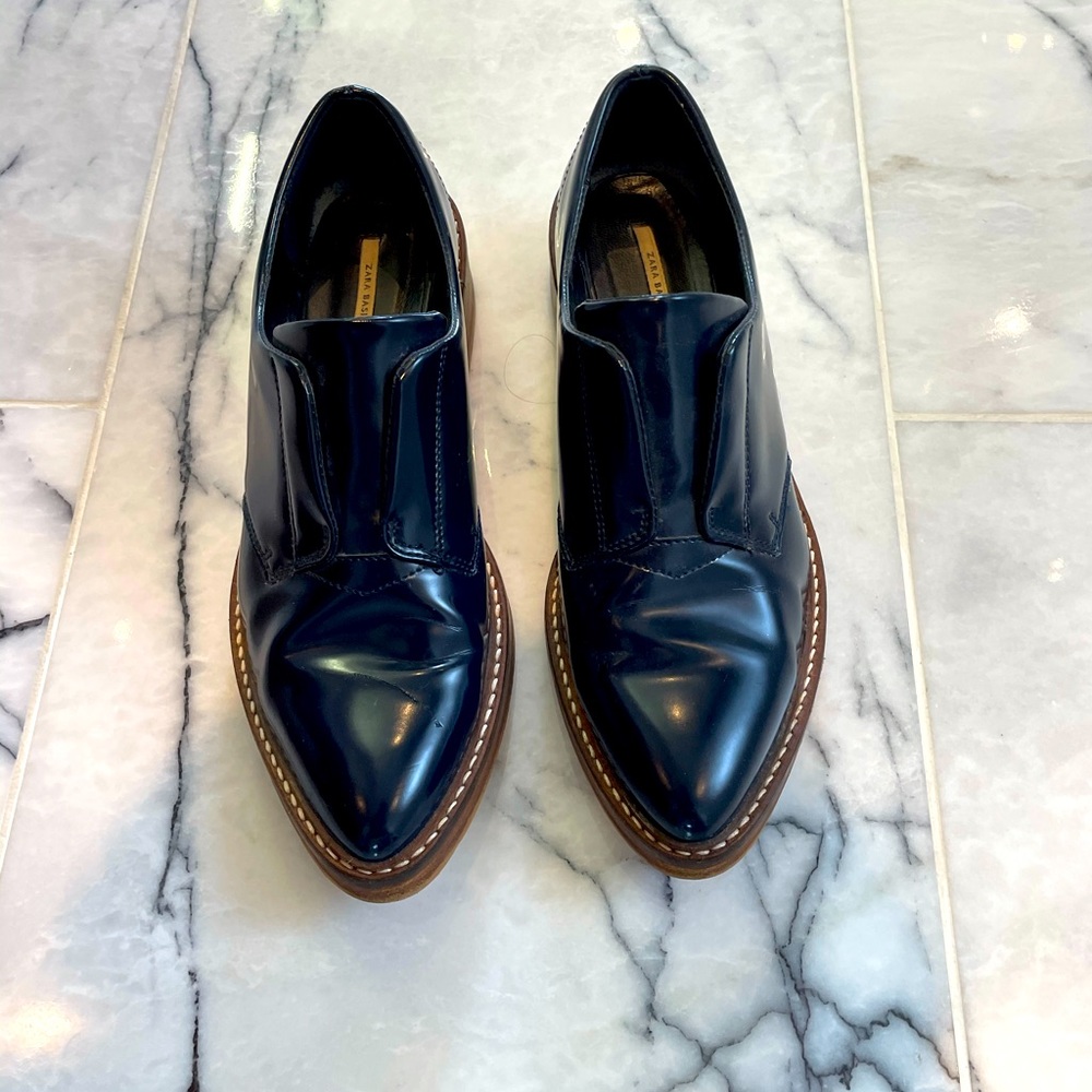 Zara navy slip on pointy toe sz 38